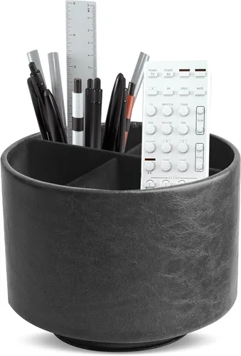 Miniatura 89 de Organizador Redondo de Cuero para Suministros de Arte, Soporte para Control Remoto, Rotación de 360 Grados, Soporte Multifuncional para Lápices