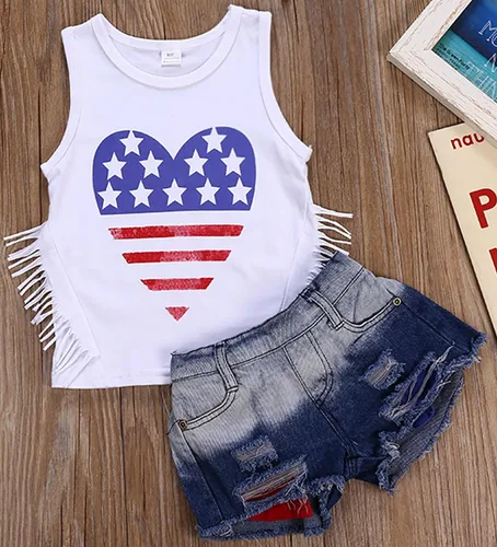 Miniatura 9 de LYSMuch Conjunto de ropa de verano con estampado de béisbol para niñas pequeñas, camiseta y pantalones con borlas