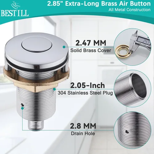 Miniatura 3 de BESTILL Kit de interruptor de aire de eliminación de basura, listado UL, botón de encendido/apagado de la parte superior del fregadero de metal