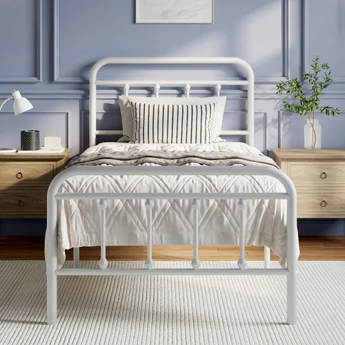 Miniatura 11 de Novilla Armazón de Cama de Metal Tamaño Twin - Estilo Victoriano Minimalista Moderno con Cabecera/Pie de Cama, Listones de Acero