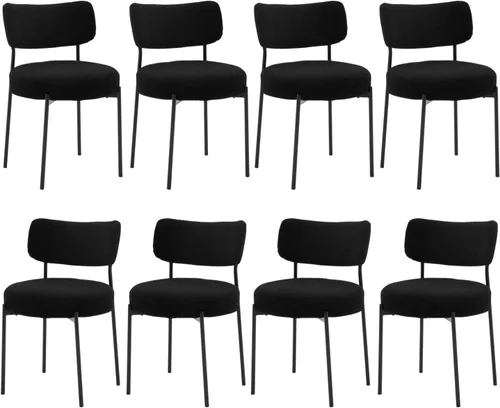 Miniatura 37 de Juego de 2 sillas de comedor negras Stabrech, sillas de comedor con respaldo curvo, sillas de comedor modernas de bouclé tapizadas para la sala