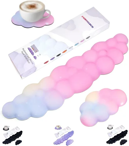 Miniatura 10 de Set de reposamuñecas Cloud para teclado y mouse, incluye bonito portavasos, para computadoras y laptops (Set Estrella Púrpura)
