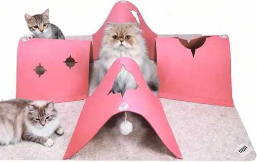 Miniatura 10 de Túnel de juguetes para gatos de interior, muebles interactivos de enriquecimiento para gatos con bola de felpa para animales pequeños, mascotas