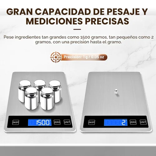 Miniatura 6 de Báscula de alimentos de 33 libras, báscula digital de cocina con baterías y carga USB, graduación precisa de 1g/0.05oz, acero inoxidable impermeable