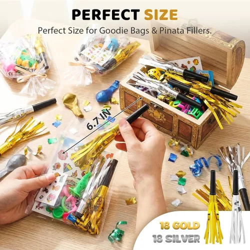 Miniatura 4 de LovesTown 36 sopladores de fiesta, regalos de fiesta que hacen ruido, sopladores de cumpleaños para niños, plata y oro