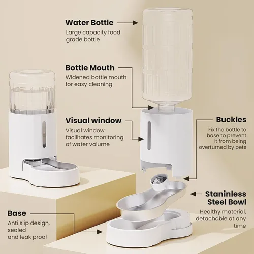 Miniatura 6 de CZPET Dispensador automático de agua de 7L para perros y gatos con cuenco de acero inoxidable, dispensador de agua por gravedad, 100% libre de BPA