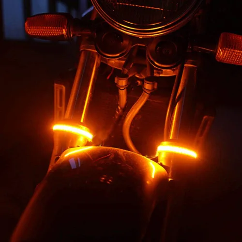 Miniatura 5 de Juego de 2 barras de luz LED flexibles ámbar para horquilla, señal intermitente DRL, luz de circulación diurna, impermeable, ajustables, kit