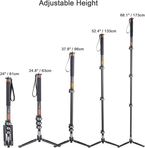 Miniatura 5 de Cayer Piernas monopié de fibra de carbono, cámara telescópica de 68 pulgadas con pies, compatible con cámaras réflex digitales y videocámaras