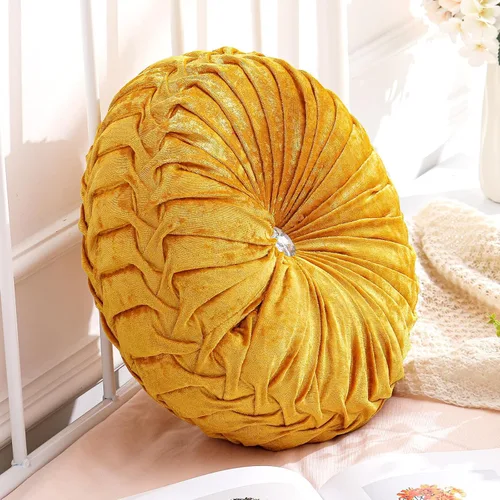 Miniatura 10 de Drydiet 3 Piezas Almohadas Redondas Decorativas de Terciopelo Plisado Almohadas de 15'' de Diámetro Acento Calabaza Boho Cojín de Silla para Sofá