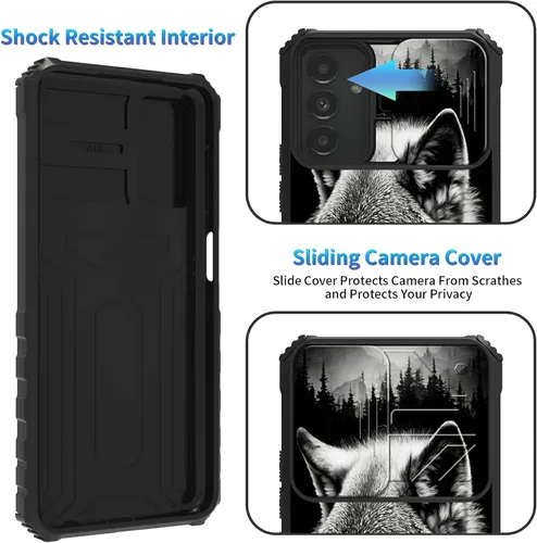 Miniatura 1042 de Funda para Samsung Galaxy S22 Ultra 5G, Galaxy S22 Ultra con cubierta de cámara deslizante, funda resistente de doble capa con función atril Black