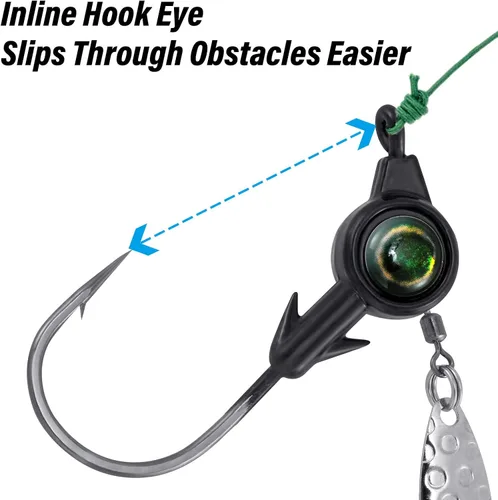 Miniatura 6 de Dr.Fish Paquete de 10 jigs Underspin Jigs Heads 3D Eye Freshwater Swimbait Jig Freshwater Bass Walleye Fishing Mustad Hooks Sauce Blade 1/8oz, Negro