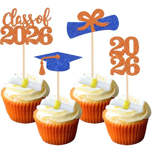 36 piezas con purpurina 2026 temática de graduación 2026 para cupcakes, diploma de clase de 2026, para graduación de 2026, suministros de decoración