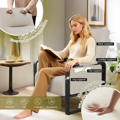 Miniatura 5 de Silla de Acento Moderna Tapizada en Cuero PU Sillón con Mesa de Bandeja para Dormitorio Sala de Estar Sillas Silla de Oficina Beige