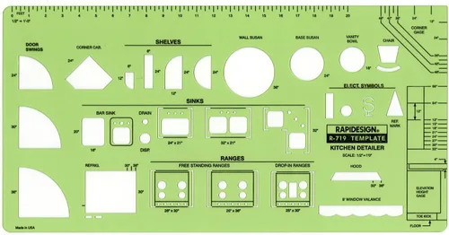 Plantilla de detalle de cocina Rapidesign con escala de 1/2 pulgada, 1 unidad (R719)