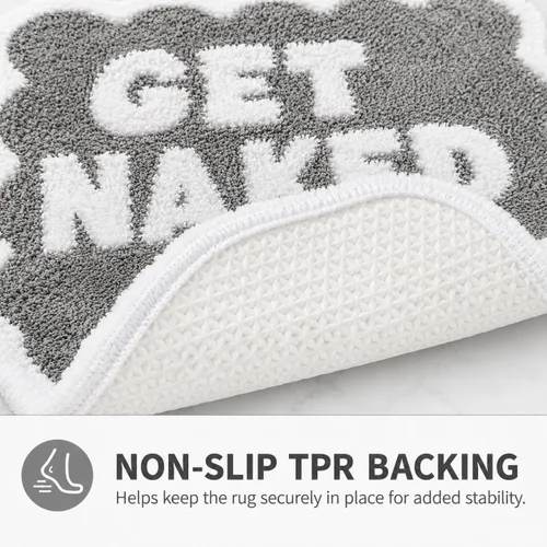 Miniatura 4 de Scalloped Grey Bath Rug, Get Naked Cute Bathroom Rug, Soft Absorbent Quick Dry Bath Mat, TPR Non Slip Backing, Microfiber Mat for Shower Tub Sink
