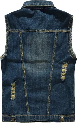 Miniatura 4 de Chaleco de mezclilla sin mangas para hombre, casual, ajustado, rasgado, clásico, con botones