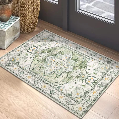 Miniatura 63 de Yamaziot Tapete lavable de 2 x 3 pulgadas, para entrada pequeña, antideslizante, estilo bohemio vintage, reverso de goma, lana sintética de pelo