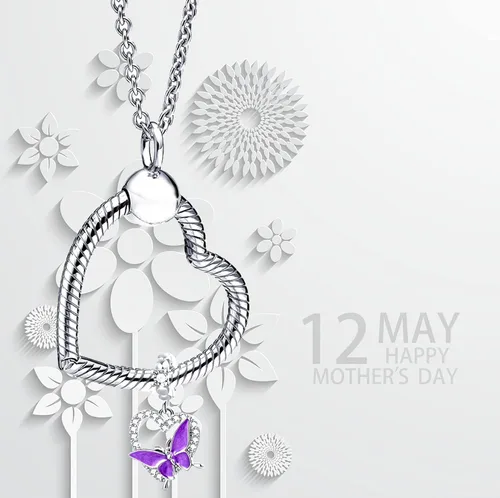 Miniatura 6 de QeenseKc Dije colgante de corazón de mariposa de cristal para pulsera Pandora