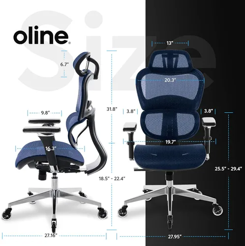 Miniatura 3 de Oline ErgoPro Silla de oficina ergonómica – Silla de escritorio con reposa-brazos ajustable en 4D, soporte lumbar 3D y ruedas delgadas – Silla