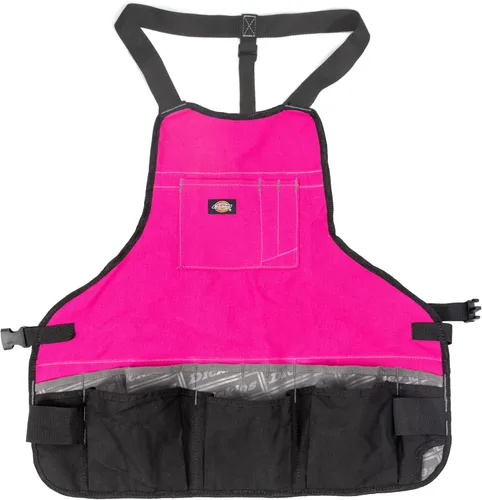 Dickies Delantal de taller con pechera, 16 bolsillos Rosa
