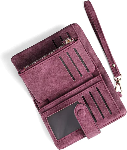 Miniatura 9 de RNIEGA Cartera pequeña de cuero plegable para mujer, con bloqueo RFID, con tarjetero y ventana de identificación, monedero
