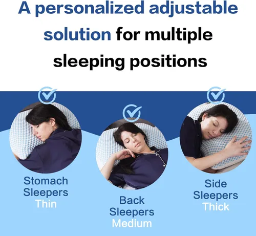 Miniatura 4 de EASELAND Almohadas firmes de espuma viscoelástica triturada con relleno ajustable, juego de 2 fundas de enfriamiento extraíbles para personas que