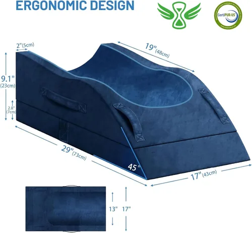 Miniatura 2 de TranquilRelax Almohadas de elevación de doble pierna, almohada de cuña para después de la cirugía, soporte de espuma viscoelástica ajustable, Azul
