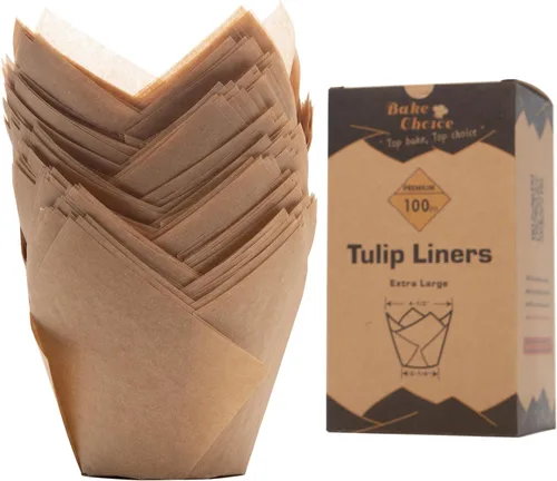 Miniatura 9 de Bake Choice Nordic Paper 100 unidades de forros grandes para magdalenas de tulipán marrón para tazas de horneado, papel pergamino de la UE, forros