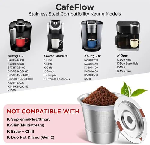 Miniatura 6 de Paquete de 2 tazas K reutilizables para Keurig 1.0 y 2.0, cápsulas de café reutilizables de acero inoxidable SUS304 de grado alimenticio, tazas K
