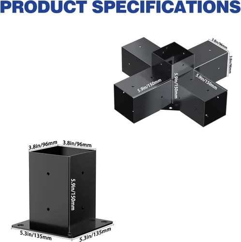 Miniatura 2 de Kit de pérgola Grehitk - Soporte de esquina de ángulo recto de 5 vías para bricolaje Base de poste de madera para cenadores, patio, cabaña