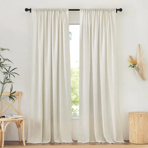 Miniatura 8 de NICETOWN - Cortinas gruesas de lino para sala de estar, juego de 2 paneles, con trabilla trasera/bolsillo para barra y cinta de pliegues, privacidad