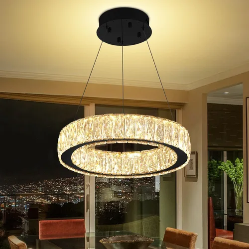 Miniatura 12 de Araña de Cristal LED Moderna Regulable de 8" Anillo Dorado Luminarias Colgantes para Isla de Cocina Comedor Sala de Estar