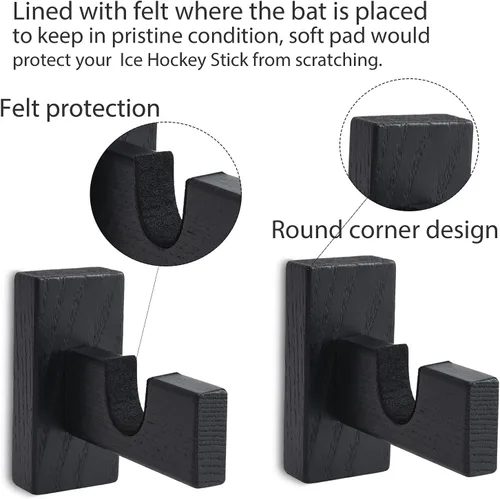 Miniatura 3 de TOBWOLF - 2 vitrinas de palo de hockey, soporte para colgar palos de hockey, soporte horizontal para palo de hockey de montaje en pared, soporte