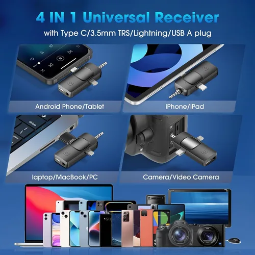 Miniatura 2 de NICHOM Micrófono inalámbrico lavalier 3 en 1 para iPhone/iPad/Android/PC/Cámara, micrófono mini con reducción de ruido, micrófono mini para video