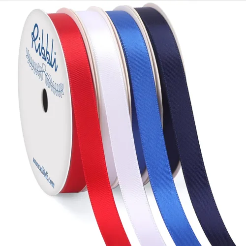 Miniatura 11 de Ribbli Cinta de satén azul de 3/8 pulgadas x 4 rollos en total 40 yardas, cinta azul bebé/azul real/azul eléctrico/azul marino para envolver y Azul