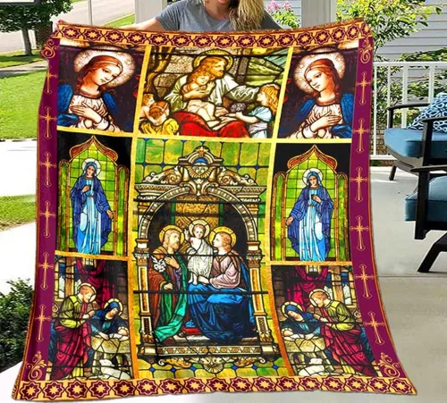 Miniatura 10 de Manta de franela para sala de estar/dormitorio de Jesús Virgen María, ultra suave, manta cálida (A, 4.9 ft* 6.6 ft (60 x 80 pulgadas)