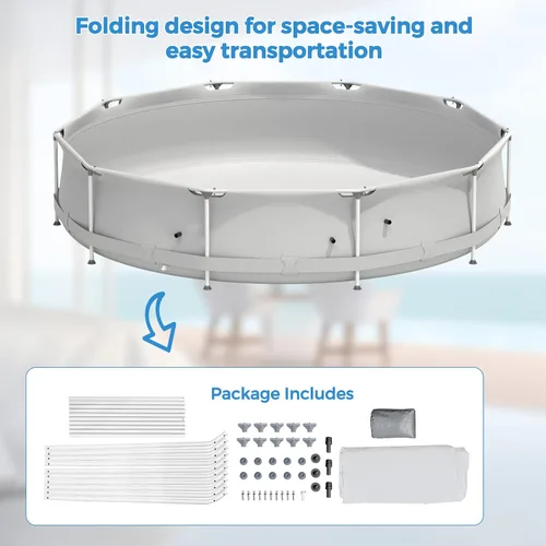 Miniatura 2 de GYMAX Piscina sobre el suelo de 12 x 31.5 pulgadas, piscina con marco de acero con cubierta para piscina, resistente al desgarro, piscina al aire