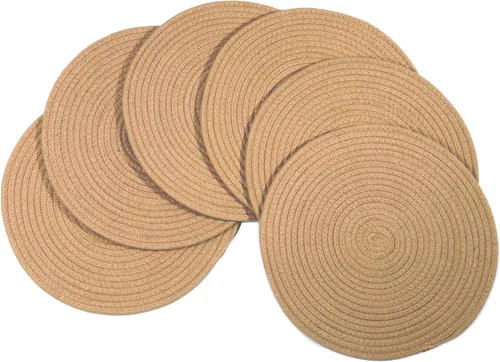 Miniatura 13 de Paquete de 4 manteles individuales de tejido ovalado y juego de 4 posavasos redondos de tela, manteles resistentes al calor, antideslizantes, Negro