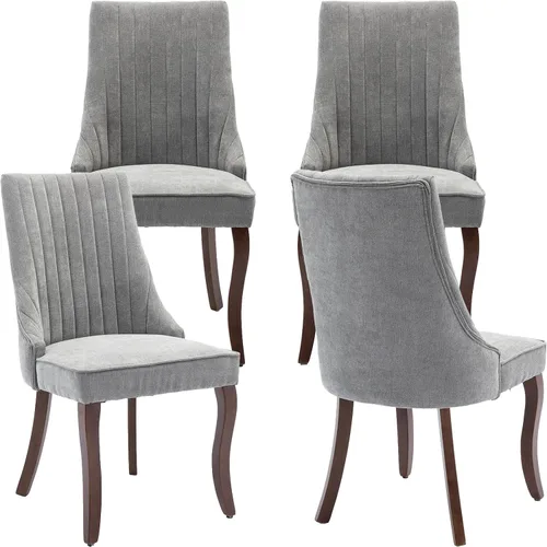 Miniatura 11 de Juego de 2 sillas de comedor modernas de mediados de siglo, tapizadas de tela beige, sillas de cocina y comedor, sillas de cocina con patas