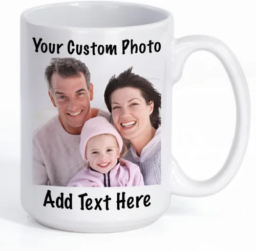 Miniatura 11 de Tazas de café de cerámica personalizadas de 15 oz con texto personalizado e imagen fotográfica, regalo novedoso, personalizado con diferentes Negro