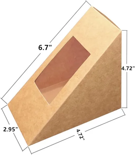 Miniatura 2 de 50 cajas desechables de papel para tartas, sin BPA, caja pequeña de cuña para sándwich, recipientes triangulares de 4.7 pulgadas con ventana