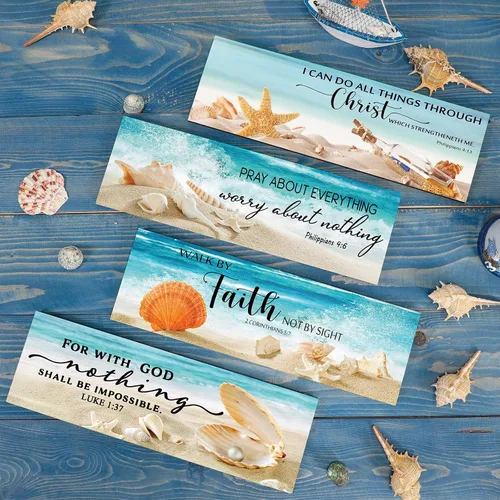 Miniatura 3 de Maitys 4 piezas de decoración de pared cristiana para el día del padre, temática de playa, océano, inspirador, versículos de la Biblia, letrero