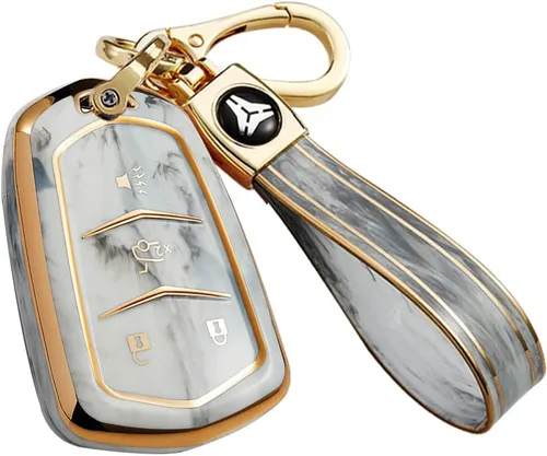 Miniatura 9 de ontto Compatible con Cadillac Key Fob Cover Marble Pattern Key Skin Durable Key Holder Azul