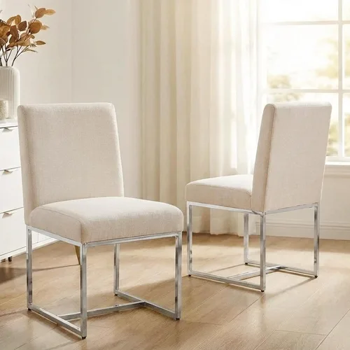 Miniatura 30 de VESCASA Sillas de comedor tapizadas de piel sintética con marco de metal negro, silla de cocina acolchada moderna de mediados de siglo