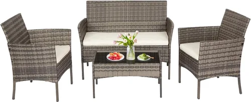 Miniatura 13 de FDW Juego de muebles de patio de 3 piezas Negro Muebles de mimbre para exteriores con mesa de café Juego de sillas de ratán moderno