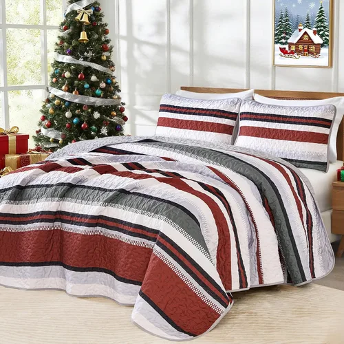Miniatura 13 de WONGS BEDDING Juego de Edredón Full, Juego de Colcha y Cubrecama de 3 Piezas a Rayas Negras, Edredones Ligeros de Verano Tamaño Full para Cama