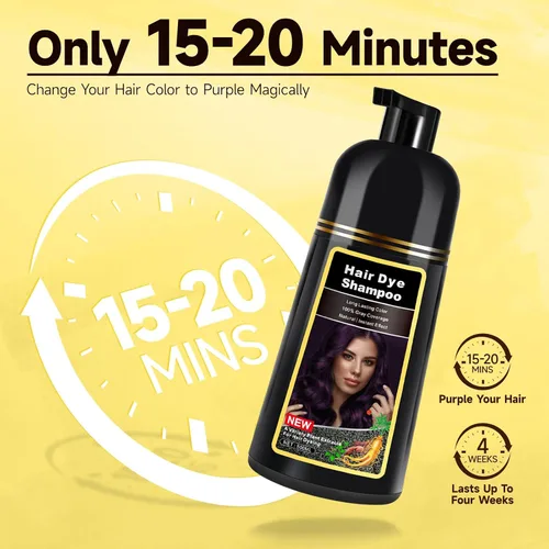 Miniatura 3 de Champú de tinte para el cabello morado, champú de color para cobertura de cabello gris, champú de tinte de cabello morado a base de hierbas 3 en 1