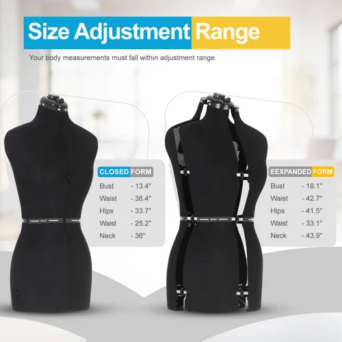 Miniatura 5 de FDW Maniquí femenino con forma de maniquí de costura, torso, ajuste a la cintura, las caderas, el cuello y la longitud de la espalda con base