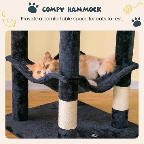 Miniatura 4 de MWPO Árbol para gatos de varios niveles de 63.8 pulgadas para gatos grandes con postes rascadores cubiertos de sisal, plataforma acolchada, hamaca