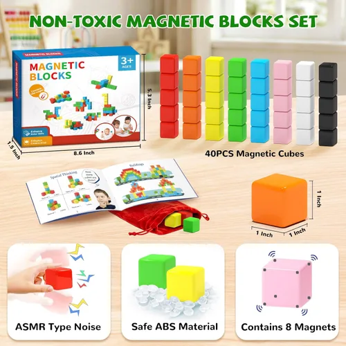 Miniatura 3 de Hiwawind 40 bloques magnéticos, regalos ideales para niños de 3, 4, 5, 6 años, juguetes de aprendizaje STEM para niños y niñas de 3 a 5 años